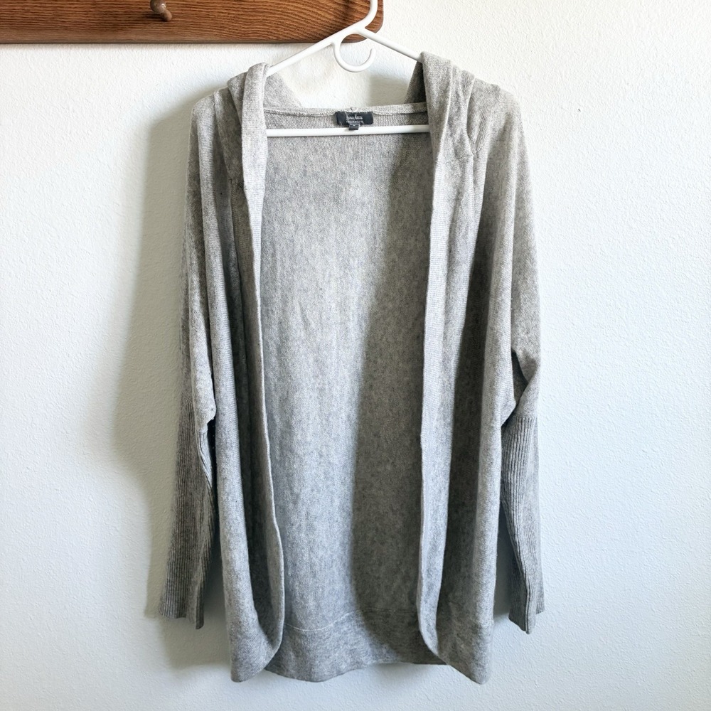 Neiman Marcus Cashmere Hooded Cocoon Open Cozy Soft Cardigan Gray Womens Medium